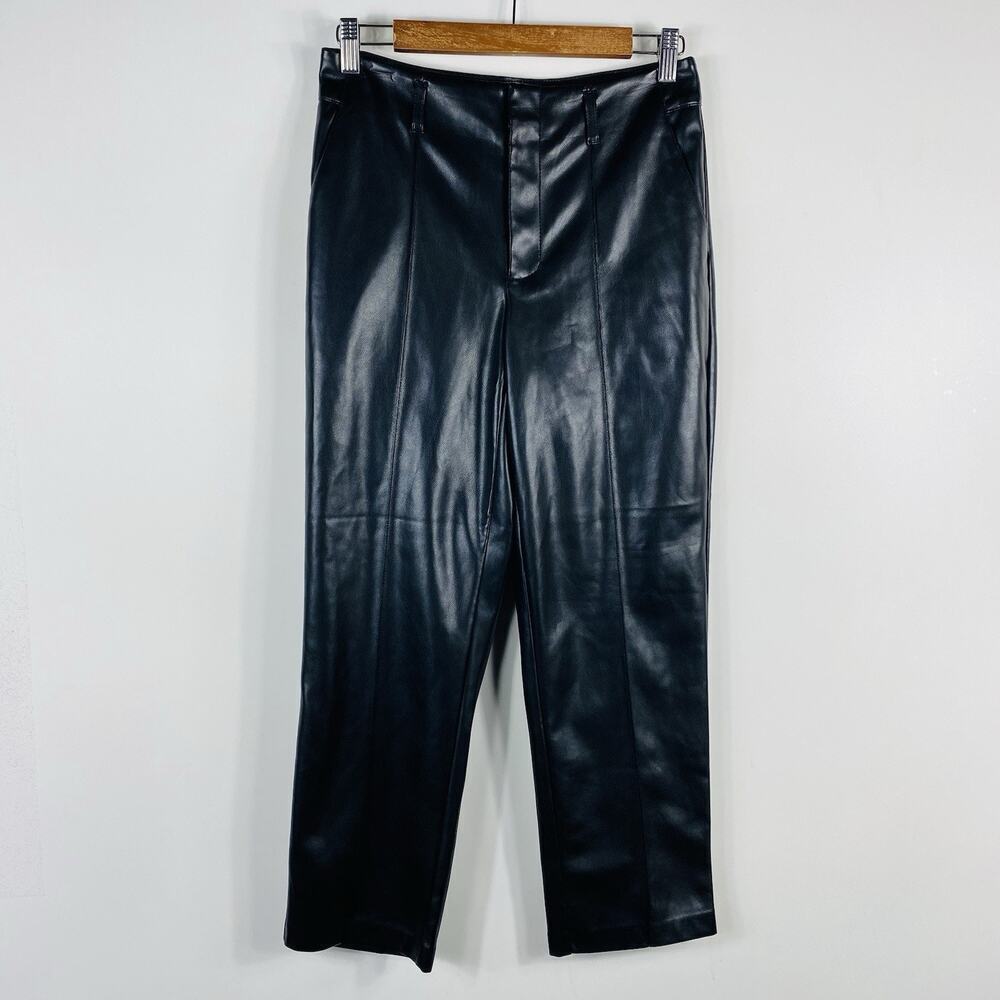 Andrew Marc New York Ankle Pants Women's 2 Black Seam Front Faux Leather